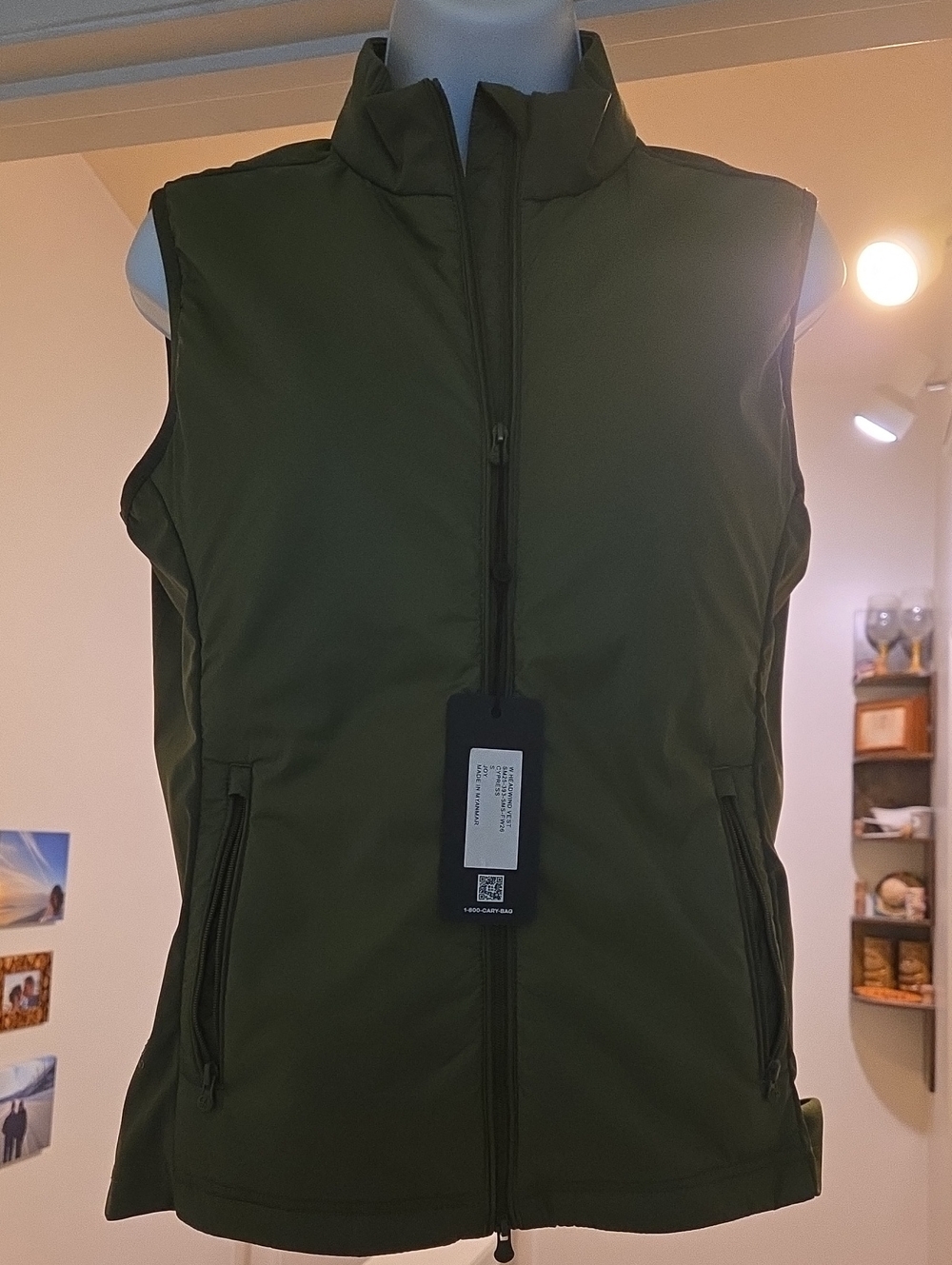 Women's Olive Green Quilted Zip-Up Vest